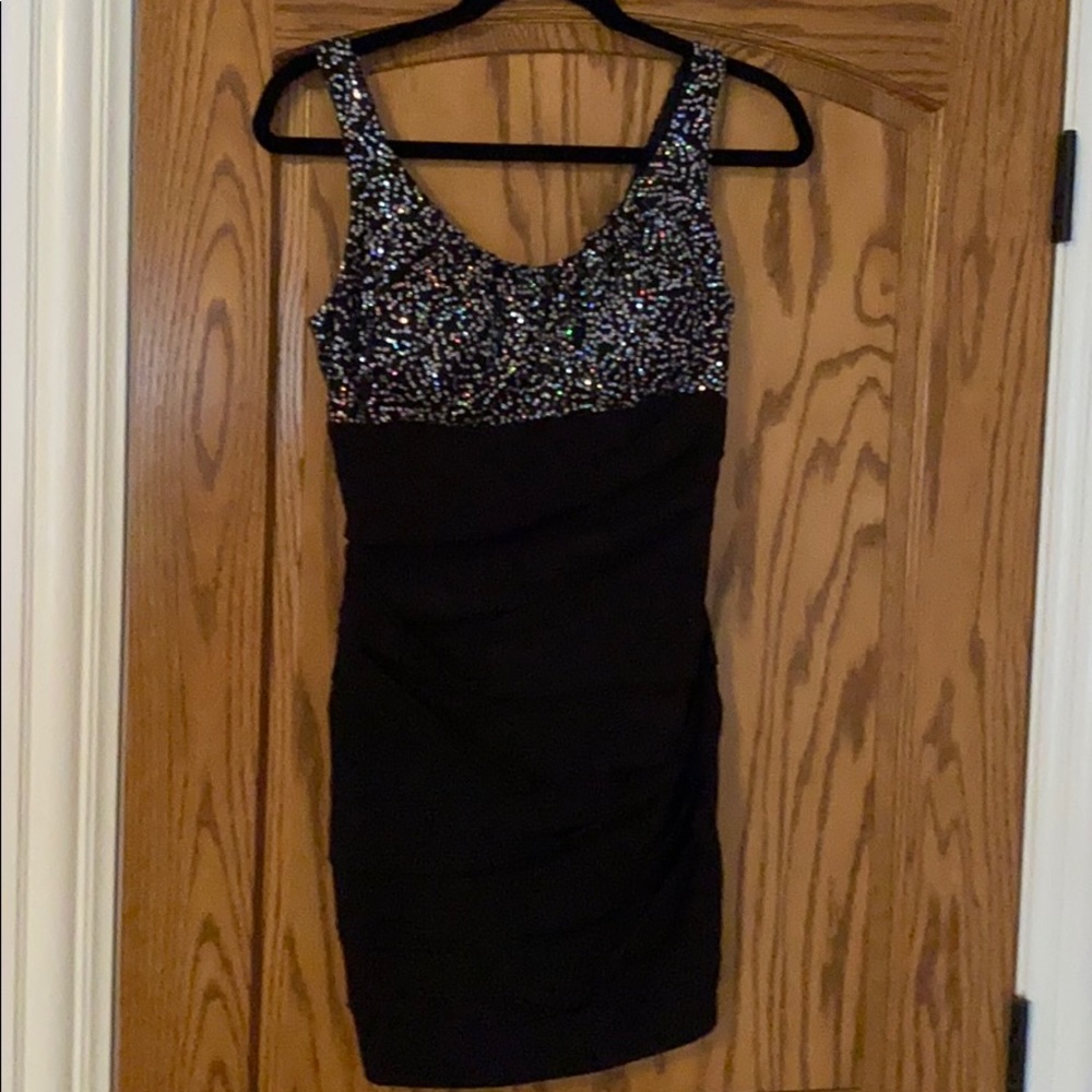 black sequin dress